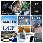 GOBOULT Pyro Smartwatch 1.43'' AMOLED Screen, BT Calling 5.3, 600 Nits Brightness, IP68, 150+ Watchfaces, 120+ Sports Modes, AI Voice Assistant, SpO2 Monitoring (Gold Silver) - Image 3