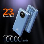 10000mAh 23W Fast Charging Power Bank with Built-in USB-A, Type-C & Lightn-ing Cables, QC 3.0 Type A Output, USB-C & Micro Input, Dual LED Light with Digital Display (Blue) - Image 3