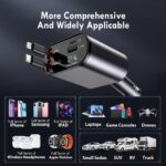 Kuriosity 120W 4 in 1 Retractable Car Charger, Fast Charger Car Phone Charger,Retractable Cables & 2 USB Ports CarAdapter for Android Phones & iOS Phones (Grey) - Image 5