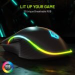 archer Tech lab Recurve 200 Rubber Oil Finish Wired Gaming Mouse,Adjustable 12800 Dpi&7 Buttons,13 Color Breathing RGB,Gaming Sensor with 1000Hz Polling Rate,Compatible with Pc/Mac - Black - Image 4