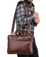 K London 14 Inches Slim Vegan Leather Expandable Men Women Unisex Laptop|MacBook Shoulder|Messenger|Office|Travel|Business Bag for Men Women with Multiple compartments(1808) (Light Brown) - Image 3