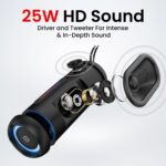 Portronics Breeze 5 25W Portable Wireless Bluetooth Speaker with in Built Mic,6 Hrs Playtime,RGB LEDs,TWS Mode,BT 5.3v,USB Drive,SD Card,AUX in,FM Radio,IPX5 Water Resistant,Type C Charging(Black) - Image 3