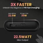 Portronics PowerPod 20K Advanced 20000 mAh Power Bank with 22.5W Max Output, Fast Charging Power Bank with 22.5W Mach USB-A & 20W Type C PD Output,Type C Input (Black) - Image 3