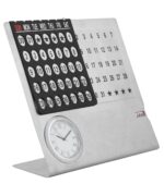 Perpetual Calendar, Lifetime Table Calender, Permanent Desk Calander with Clock, Adjustable Date & Month Display for Home/Office/Corporate Gifts (Metal-Silver) (105 X 40 X 85 mm) - Image 3