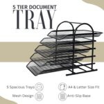 File Desk Tray, 5-Tier Sliding Shelf Countertop Metal Mesh File/Documents/Letters/A4 Size Files Rack Organizer With Slidable Compartments - Black - Image 4