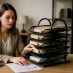 File Desk Tray, 5-Tier Sliding Shelf Countertop Metal Mesh File/Documents/Letters/A4 Size Files Rack Organizer With Slidable Compartments - Black - Image 5