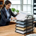 File Desk Tray, 5-Tier Sliding Shelf Countertop Metal Mesh File/Documents/Letters/A4 Size Files Rack Organizer With Slidable Compartments - Black - Image 6