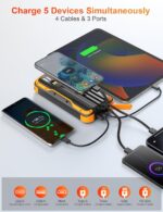 Solar Charger Power Bank, PD 20W Fast Charging External Batter, 40000mAh Portable Phone Charger Built in 4 Cables with Dual Bright Flashlights for Camping, Hiking, and Outdoor Use - Image 3