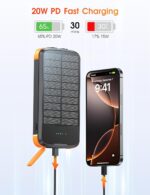 Solar Charger Power Bank, PD 20W Fast Charging External Batter, 40000mAh Portable Phone Charger Built in 4 Cables with Dual Bright Flashlights for Camping, Hiking, and Outdoor Use - Image 5