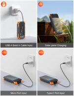 Solar Charger Power Bank, PD 20W Fast Charging External Batter, 40000mAh Portable Phone Charger Built in 4 Cables with Dual Bright Flashlights for Camping, Hiking, and Outdoor Use - Image 6
