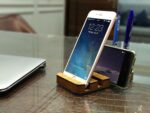 VAH- Kya Bat Hai !! 3 Compartments for Phone Stand and 3 Hole for Pen Holder Wooden Mount Mobile Stand for Table, Office Desk Accessories (Wooden) - Image 3