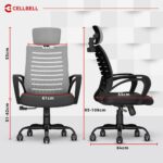 CELLBELL Desire C104 Mesh High Back Ergonomic Office Chair - Adjustable Seat Height, Sturdy Metal Base, Revolving Study & Computer Chair for Work from Home, Grey - Image 4