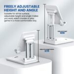 Dyazo Adjustable Mobile Phone Stand | Multiple Height & Angle Adjustable Desk Holder | Portable, Foldable and Durable Base | Compatible with All 4″–10″ Smartphones & Tablets – White - Image 3