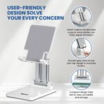 Dyazo Adjustable Mobile Phone Stand | Multiple Height & Angle Adjustable Desk Holder | Portable, Foldable and Durable Base | Compatible with All 4″–10″ Smartphones & Tablets – White - Image 4