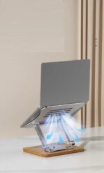 Desktop Bamboo Aluminum and Wooden Portable Laptop Stand with 360 Rotating Base, Smartphone Stand Holder Stand,Heavy Aluminum Laptop Stand - Image 5