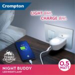 Crompton Night Buddy 0.5 W LED Night Lamp with USB Charger Warm White | Pack of 1 | Turbo Charge | Indirect Soft Glow, 2-Pin Plug | Less Power Consumption - Image 3