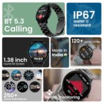 GOBOULT Newly Launched Dire Smartwatch 1.38'' 2.5D Curved HD Display, 500 Nits Brightness, IP67, 250+ Watchfaces, 120+ Sports Modes, AI Voice Assistant, SpO2 Monitoring (Pure Black) - Image 3