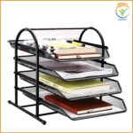 File Desk Organizer,2-Pack 4-Tier Metal Mesh File/Documents/Letters/A4 Size Files Rack with slidable compartments - Black - Image 4