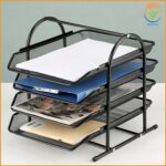 File Desk Organizer,2-Pack 4-Tier Metal Mesh File/Documents/Letters/A4 Size Files Rack with slidable compartments - Black - Image 5