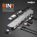 Frontech 8-in-1 Multi-Port Expansion Hub | Dual Input (USB-C & USB) | High-Speed Data Transfer | Metal Matt Finish | Backed with 1 Year Warranty (NC-0058) - Image 3