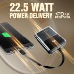 MPower X1 Powerbank |10000mAh Battery Capacity | 22.5W Fast Charging | Built-in Type-C Cable | Dual Quick Charging Port | Battery Display Indicator | Sparkling Finished Design (Black) - Image 5