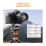 K&F Concept 83 inch/211cm Camera Video Tripod for DSLR Compact Aluminum Tripod with Fluid Head and 5KG Load for Travel and Work K234A7+FH-03 - Image 4
