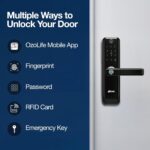 Ozone Smart Door Lock with Camera, Wi-Fi Enabled, 6 Way Access (Fingerprint, Password, RFID, App, OTP Unlock, Emergency Key), Auto Secure Alarm, USB Backup, Black, 2 Year Warranty + Free Installation - Image 3