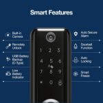 Ozone Smart Door Lock with Camera, Wi-Fi Enabled, 6 Way Access (Fingerprint, Password, RFID, App, OTP Unlock, Emergency Key), Auto Secure Alarm, USB Backup, Black, 2 Year Warranty + Free Installation - Image 4