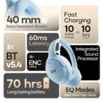 GOBOULT Q Over Ear Bluetooth Headphones with 70H Playtime, 40mm Bass Driver, Zen™ ENC Mic, Type-C Fast Charging, 4 EQ Mode, IPX5, Made in India, Headphones Wireless with mic (Ice Blue) - Image 3