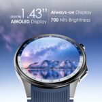 Pebble Gravity 1.43” AMOLED Smartwatch with Always-On Display | Bluetooth Calling, QR Payment, Compass | 700 Nits Brightness | Health & Fitness Tracking | Feather Touch UI, Premium Design - Blue - Image 4
