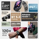 GOBOULT Drift Max Smartwatch 2.01'' HD Screen, BT Calling 5.2, 350 Nits Brightness, IP67, 150+ Watchfaces, 120+ Sports Modes, AI Voice Assistant, SpO2 Monitoring (Silver) - Image 3