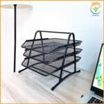 3-Tier Metal Mesh Document/Letter/A4 Size File Tray Organizer with Slidable Compartments - Black - Image 5