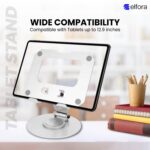 Elfora Heavy Duty Metal Adjustable Tablet Stand Holder for iPad, Tablets | with 360 Degree Rotation, Foldable & Portable Tablet Stand for Table, Office & Home (Silver) - Image 3