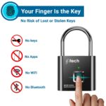IFITech Smart Fingerprint Padlock, Biometric Keyless Lock with 20 Fingerprint Storage, Rechargeable Password-Free Security Lock for Gym & School Lockers, Luggage, Home, Office (Small - Black) - Image 3