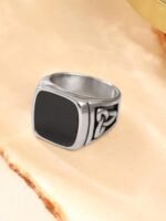Yellow Chimes Stainless Steel Square Shaped Silver Rings for Men - Image 3