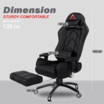 ASE GAMING Gold Series Ergonomic Gaming Chair with Footrest Premium PU Leather, Adjustable Neck & Lumbar Pillow, 180 Degree Recline with Black Metal Base (Black) - Image 3