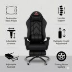 ASE GAMING Gold Series Ergonomic Gaming Chair with Footrest Premium PU Leather, Adjustable Neck & Lumbar Pillow, 180 Degree Recline with Black Metal Base (Black) - Image 4