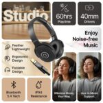 pTron Studio w/ 60Hrs Playtime, Wireless Over-Ear Headphones with HD Mic, Immersive Sound, 40mm Drivers, BT5.4, Dual-Device Pairing, 3.5mm Aux Port, TF Card Slot & Type-C Fast Charging (Jet Black) - Image 3