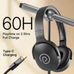 pTron Studio w/ 60Hrs Playtime, Wireless Over-Ear Headphones with HD Mic, Immersive Sound, 40mm Drivers, BT5.4, Dual-Device Pairing, 3.5mm Aux Port, TF Card Slot & Type-C Fast Charging (Jet Black) - Image 4