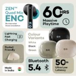 GOBOULT W60 True Wireless in Ear Earbuds 60H Playtime, Zen Quad Mic ENC, 50ms Low Latency, Made in India, Type-C Fast Charging, 13mm Driver, IPX5, TWS Ear Buds Wireless (Black) - Image 3