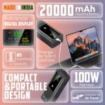 One Life Power 17 100W Fast Charging 20000mAh Power Bank | Triple Output (2 USB-C PD & 1 USB-A QC) | Digital Display | Compatible with MacBook, Type-C Laptops, iPhone, Android & More (Black) - Image 4