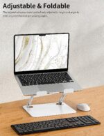 amazon basics Tabletop Laptop Stand, Ergonomic Adjustable & Ventilated Metal Riser Holder for Desk Fits Upto 15.6 Inch Laptops (White) - Image 3