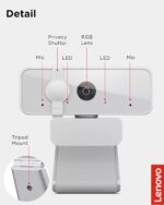 Lenovo 300 FHD Webcam with Full Stereo Dual Built-in Mics | FHD 1080P 2.1 Megapixel CMOS Camera with USB |Ultra-Wide 95° Lens, 4X Digital Zoom | 360 Rotation | Flexible Mount | Cloud Grey - Image 5