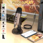 zealsound Condenser Microphone for PC/Phone/PS4/PS5 - USB Gaming Mic with Noise Cancellation, Volume Control, Gain, Mute, Plug & Play Mic for Video Recording, Singing, Podcasting, YouTube(Gold) - Image 3