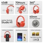 realme TechLife Studio H1 Over The Ear Over Ear Wireless Headphone with 70Hours Playtime 360° Spatial Audio, 40mm Drivers, 80ms Superlow Latency, 43 dB Adaptive ANC-Red - Image 3