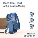 Ambrane USB Desk Fan, 360° Rotatable Portable Mini Fan | 3 Cooling Modes, Noiseless comfort | Strong Airflow Table Fan for Home, Office, Car, Travel | USB Powered via Laptop/Charger/Power Bank – Blue - Image 4