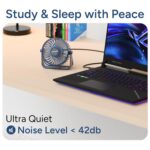 Ambrane USB Desk Fan, 360° Rotatable Portable Mini Fan | 3 Cooling Modes, Noiseless comfort | Strong Airflow Table Fan for Home, Office, Car, Travel | USB Powered via Laptop/Charger/Power Bank – Blue - Image 5