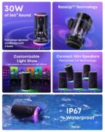 Soundcore by Anker Glow Portable Speaker with 30W 360° Sound, Synchronized Radiant Light, 18H Playback, Customizable Eq and Light Show, and Ip67 Waterproof - Black, Bluetooth - Image 4