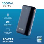 URBN 27000 mAh 100W Super Fast Charging Compact Power Bank with Quick Charge & Power Delivery, Type C Input/Output, Made in India, Type C Cable Included (Blue) - Image 3