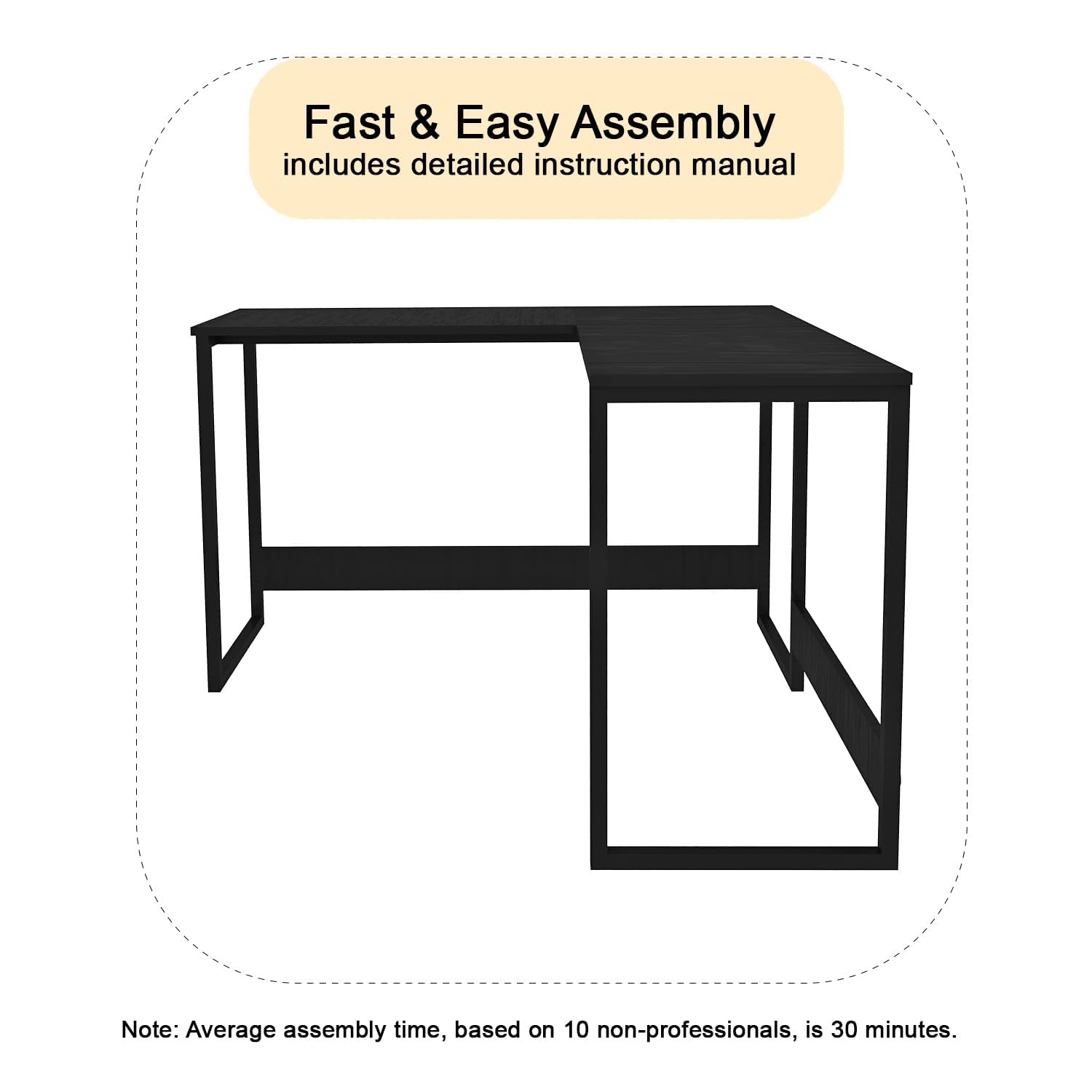 Klaxon L Shaped Study Table for Students and Adults/Computer Table for Home-Office/Gaming Table/Computer Desk for Corner - Wood & Metal (Verto-Forest Dark, DIY Installation), Black - Image 3